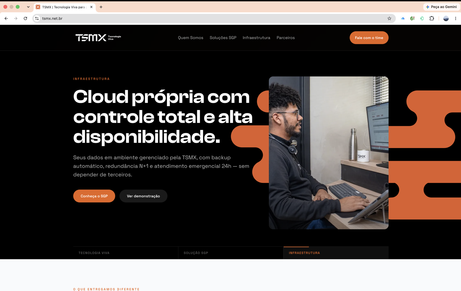 imagem da tela inicial da empresa TSMX, dona do SGP